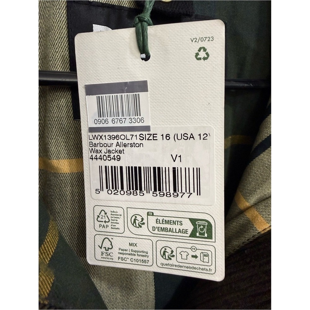 NWT Barbour Allerston Water Resistant Waxed Cotton Jacket 12 US / 16 UK in OLIVE - Picture 4 of 10